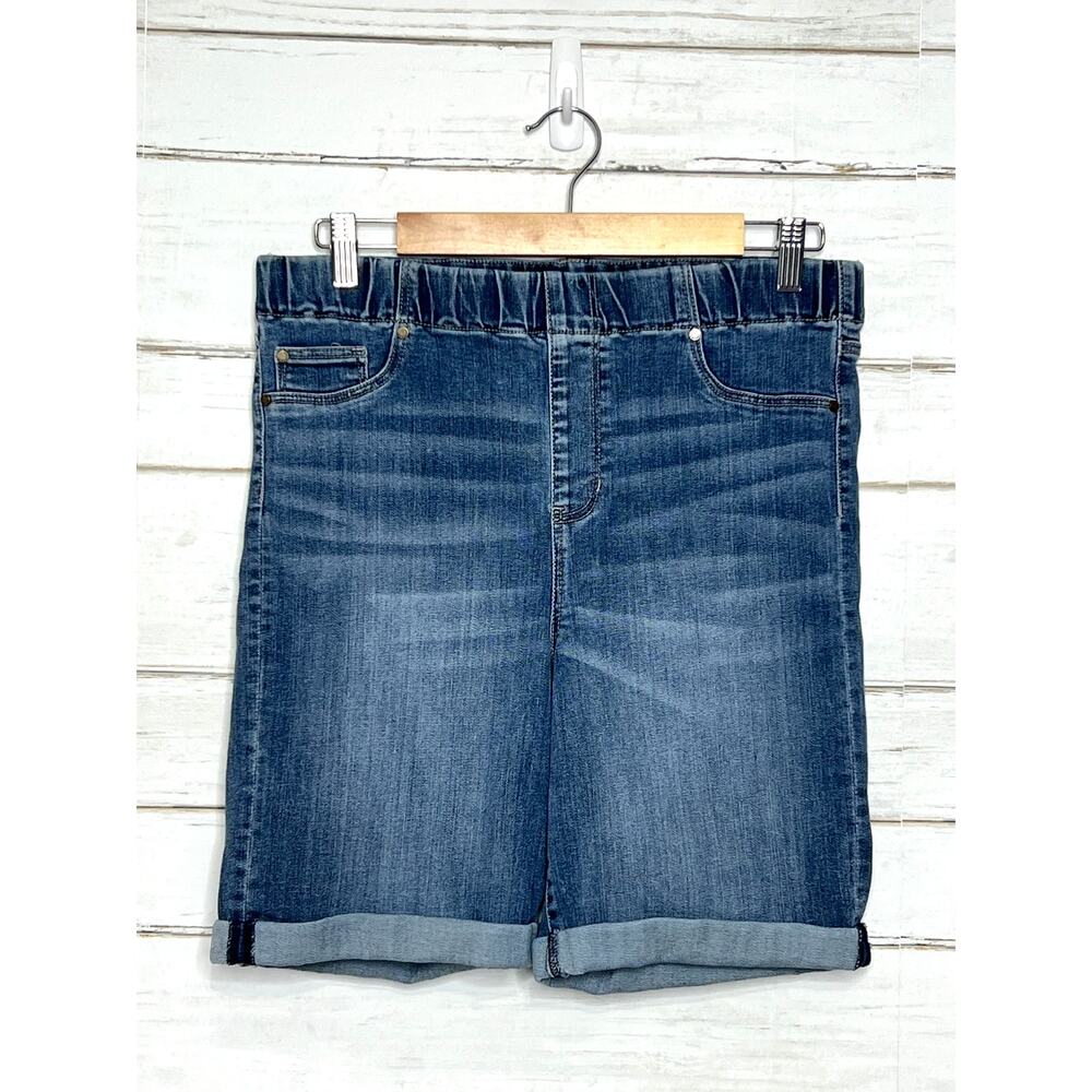 Liverpool Pull On Denim Shorts Size 12 Blue Stretch 8” Inseam High Rise
